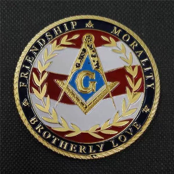 

50pcs non magnetic euro masonic craft association under a brotherhood man the fatherhood of god gold plated token challenge coin