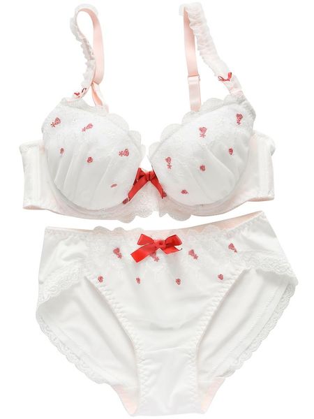 

bras sets 3 colors flower embroidery lace japanese bra & panties set underwire push up soft underwear intimates kawaii lolita, Red;black
