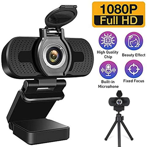 

1080p computer camera live video webcam with cover abs optical lens plug and play full digital noise reduction microphone