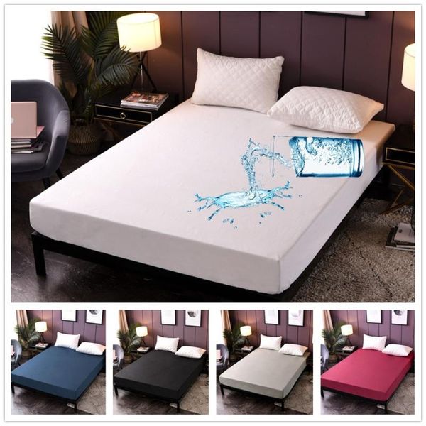 

fashion solid color bedding coverlet cover anti-skid anti-mite waterproof fitted bed sheet elastic mattress cover protector only