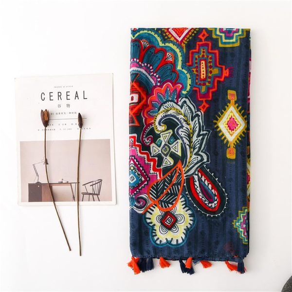 

scarves 2021 women fashion bohemian print tassel viscose shawl scarf voile wrap headband bufandas muslim hijab, Blue;gray