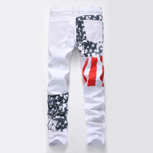 

2021 new stars and stripes printed for plus size 40 42 44 stretch denim men straight slim jean homme 633g, Blue