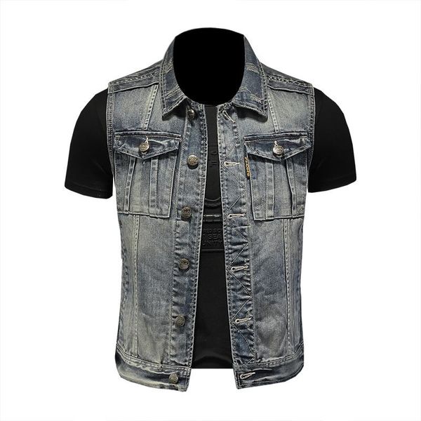 

men's vests spring/autumn sleeveless denim jackets streetwear jean vest cowboy retro waistcoat fashion men clothing s-4xl, Black;white