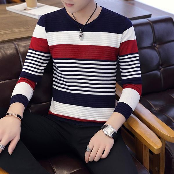 

2018 new autumn youth fashion casual sweater men's warm korean version of the head of the trend bottom knitting1, White;black