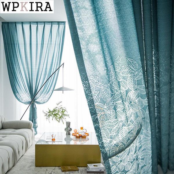 

curtain & drapes modern luxury jacquard leaves for living room blue sheer drape grey kitchen voile window balcony thick fabric s113#e
