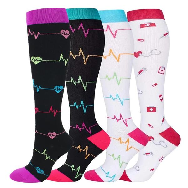 

men's socks 20-30 mmhg compression stockings men women fit edema diabetes varicose veins running knee high, Black