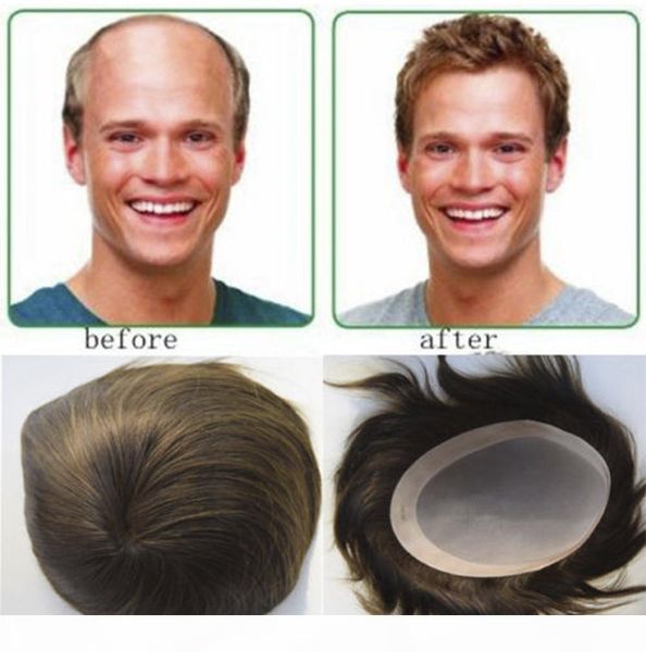 

mens toupee human hair 7"x9" 6"x8" 8"x10" men hair systems replacement mono toupee for men, Black