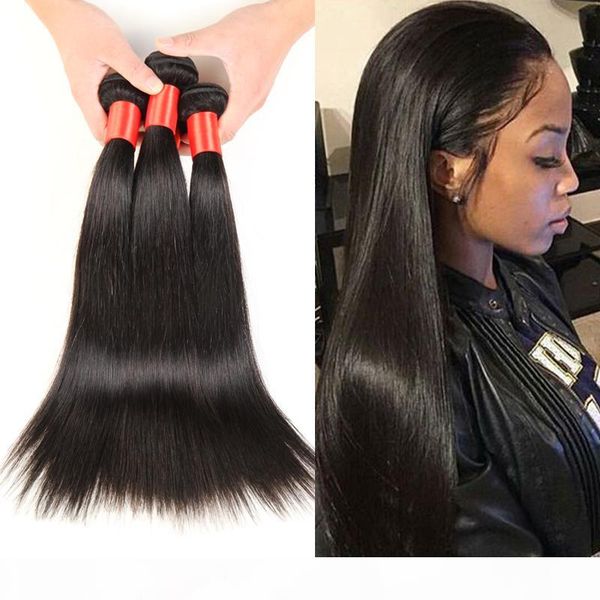 

7a 10"-30"100% mongolian straight hair weaves 3 4pcs lot remy human hair extensions queen hair dhl natural color bla, Black