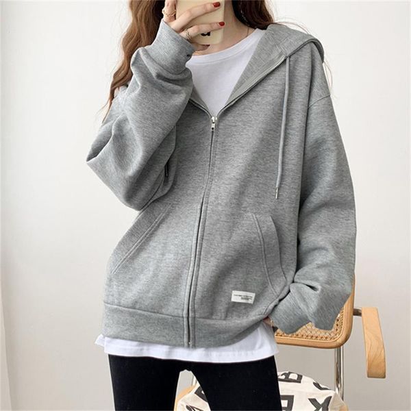 

women's jackets alien kitty students hooded zipper cotton pure color loose chic plus size 2021 autumn streetwear ol casual fashion coat, Black;brown