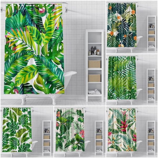

shower curtains green tropical plants bathroom polyester waterproof curtain leaves printed for