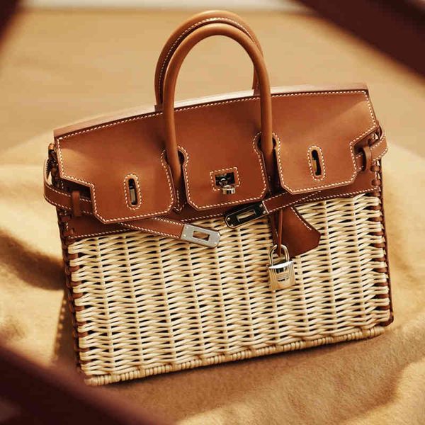

genuine leather high-quality luxury birkin rattan bag 2021 new holiday large-capacity handbags fashion beach straw bagskjb