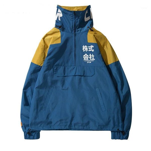 

back cargo pockets half zipper pullover windbreaker track jackets men women autumn hip hop harajuku coats streetwear outerwear men's, Black;brown