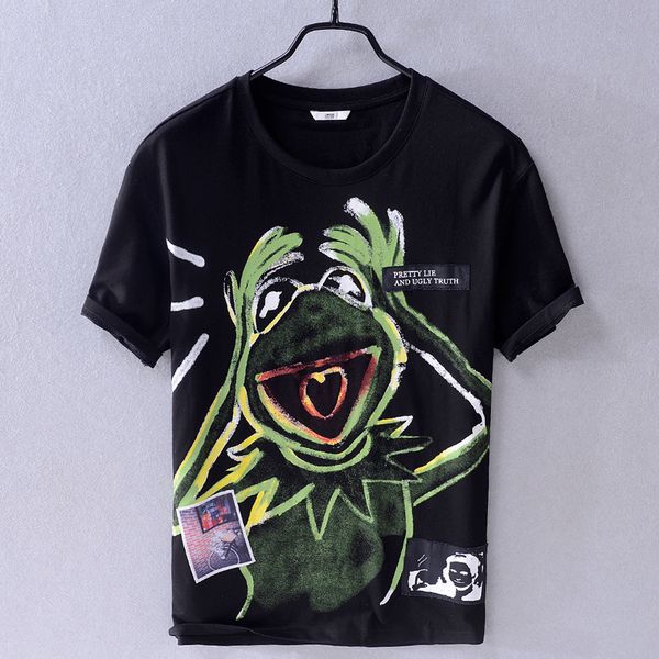 

t shirt men's cotton short sleeve fashion korean hair, White;black