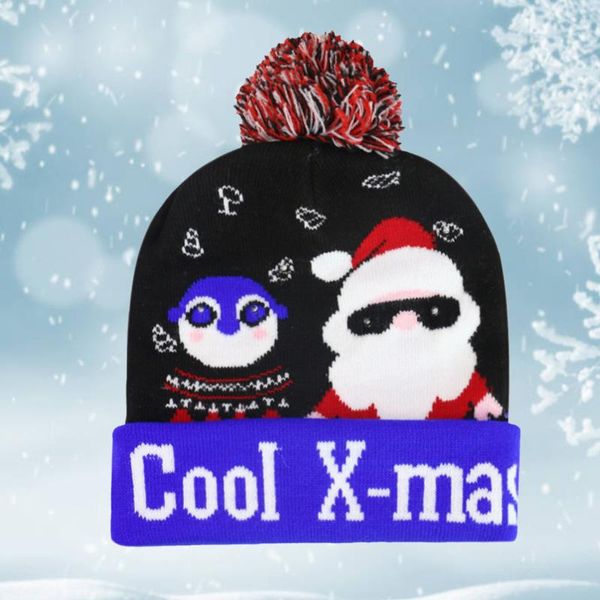 

beanies 25# christmas woolen hat female casual ball with led light soft warm snow caps real pom poms warmer bonnet