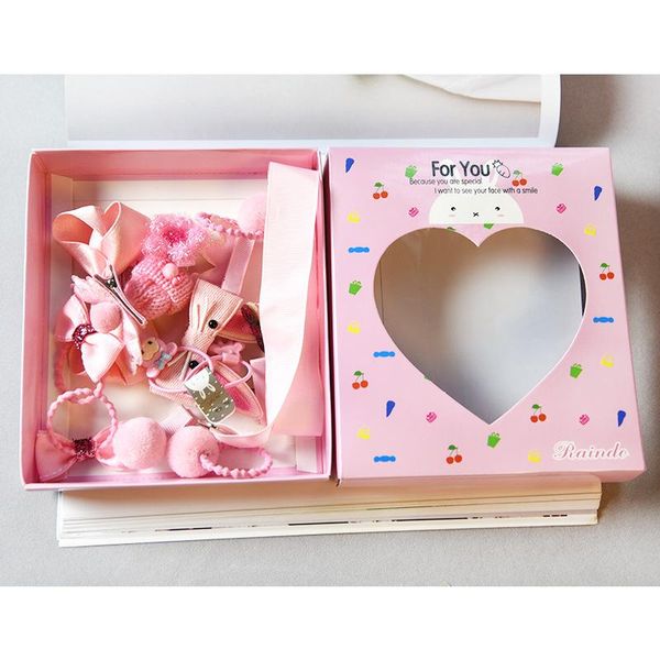 

18 pcs hair clip set cute hair accessories girl cartoon clip headwear bow flower animal hairpin ring elastic headdress, Slivery;white