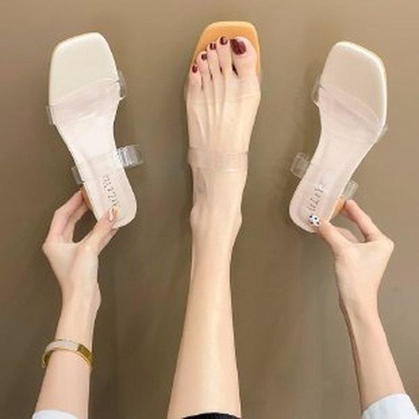 

slippers women's sandals and 2021 style women fashion pvc mid-heel, Black