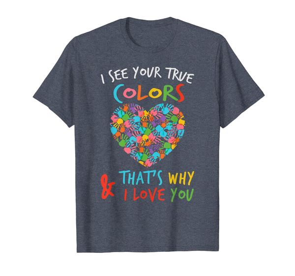 

autism awareness shirts : i see your true colors hands heart, White;black