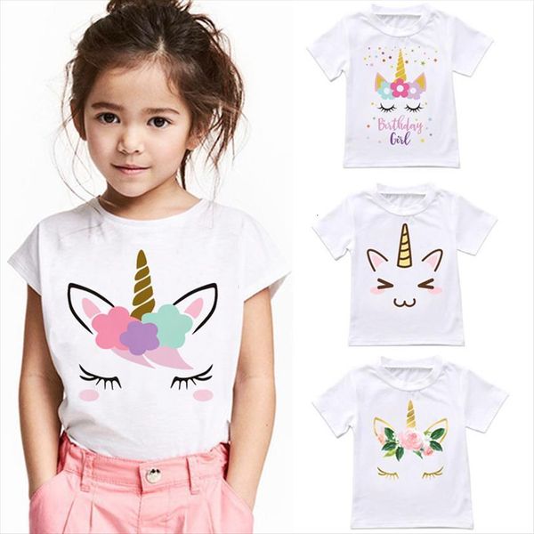 

children rainbow horse cartoon kids t shirt fashion cute unicorn girl harajuku korean design round neck baby boy, Blue