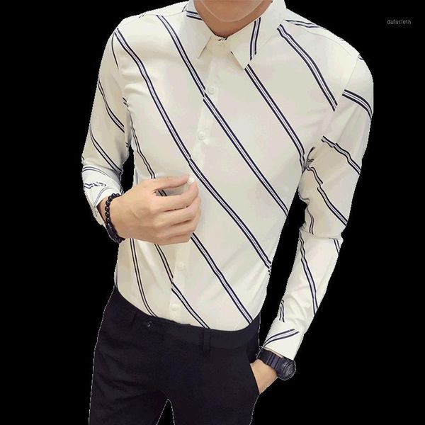 

men's casual shirts diagonal stripes long sleeve man shirt nice autumn black white england style dress slim fit striped mens, White;black