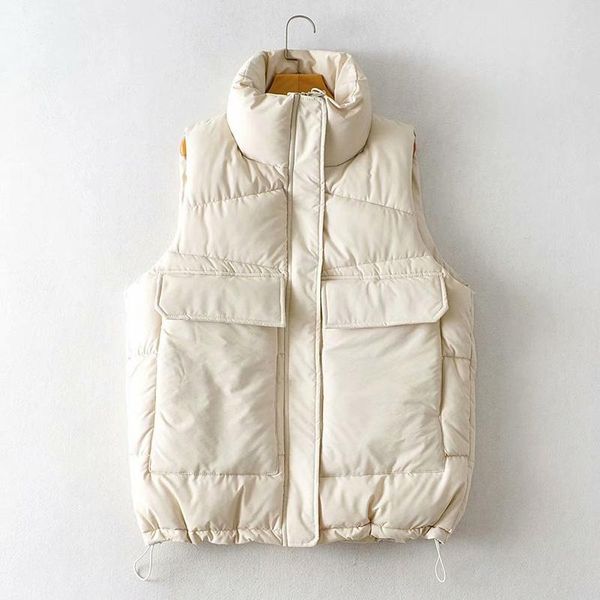 

women's vests 2021 winter warm down cotton padded vest women jacket coat parkas waistcoat veste femme, Black;white