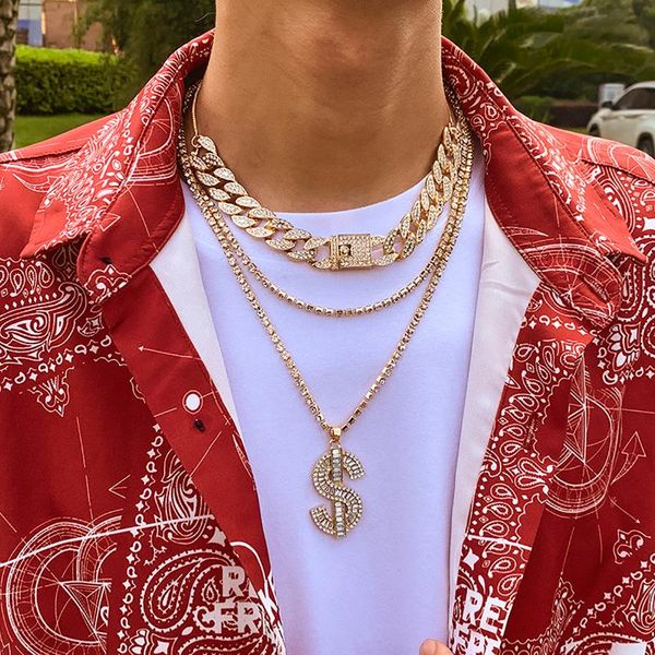 

pendant necklaces purui punk layered iced out chain rhinestone necklace men hip hop crystal dollar sign for women fashion jewelry, Silver