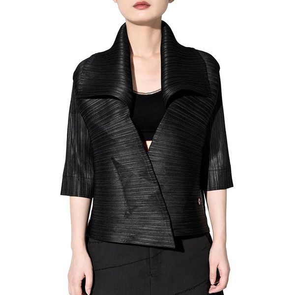 

women's jackets lanmrem 2021 fashion pleated clothing female's hooded quality cardigans short type jacket vestido yf698, Black;brown