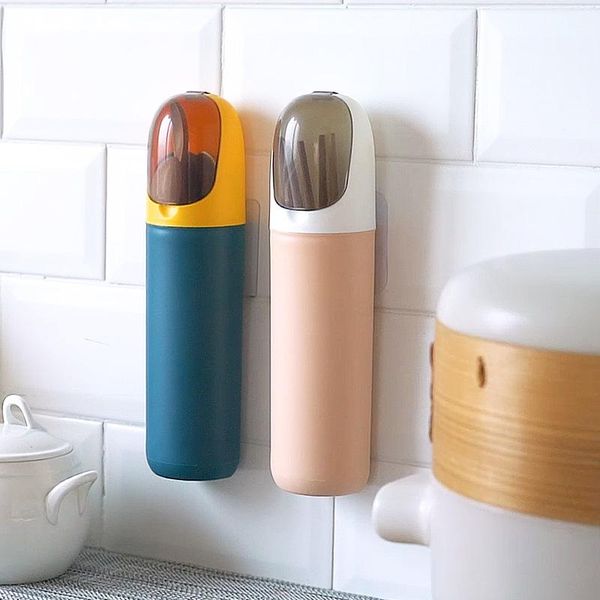 

storage bottles & jars no hole dust-proof chopstick cage kitchen household visible wall hanging tube flip cover chopsticks box