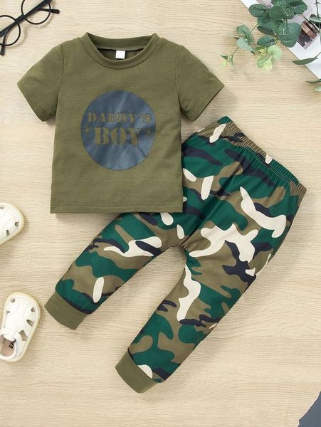 

baby letter graphic tee & camo print sweatpants she02, White