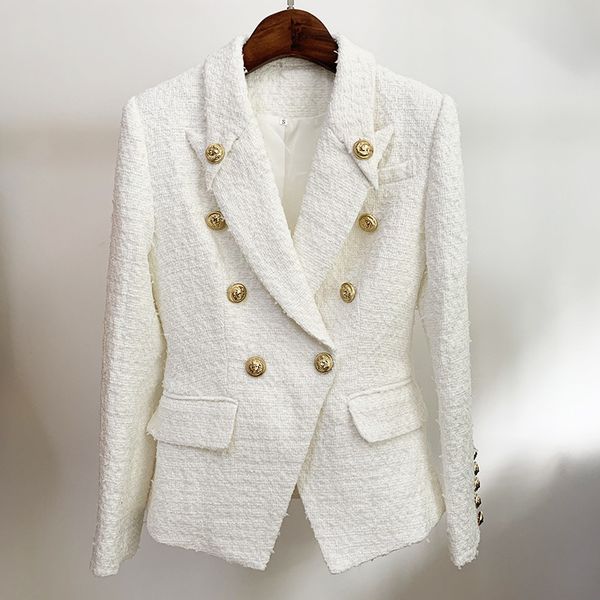 

2021 new runway designers white wool coat women metal lion buttons abrigo mujer slim winter jacket vfrf, Black