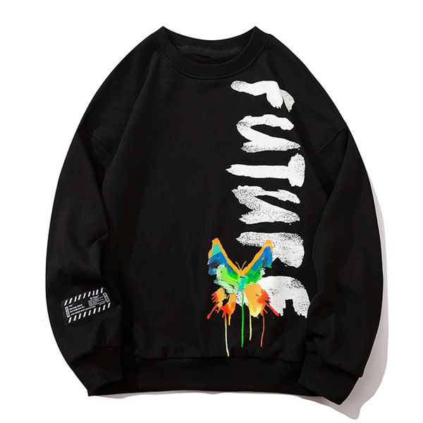 

hip 2021 new hop streetwear sweatshirt mens spray paint butterfly graffiti harajuku hoodie winter long sleeve pullover cotton c5ko, Black