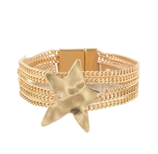 

link, chain rui jia dusk alloy creative geometric five-pointed star bracelet multi-layer thin magnetic buckle women's jewelry, Black