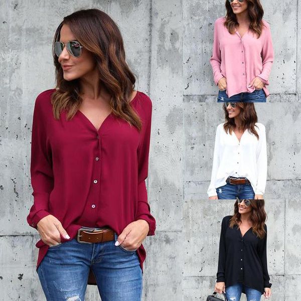 

women's blouses & shirts spring autumn fashion women ladies long sleeve loose blouse summer v neck casual shirt stylish womens, White