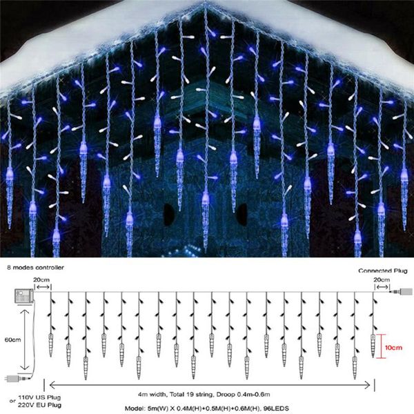 Stringhe Festone di Natale LED Ghiacciolo Fata Tenda Luce 4M Cascata Casa Anno Halloween Giardino Decorazione del patio 8 modalità.