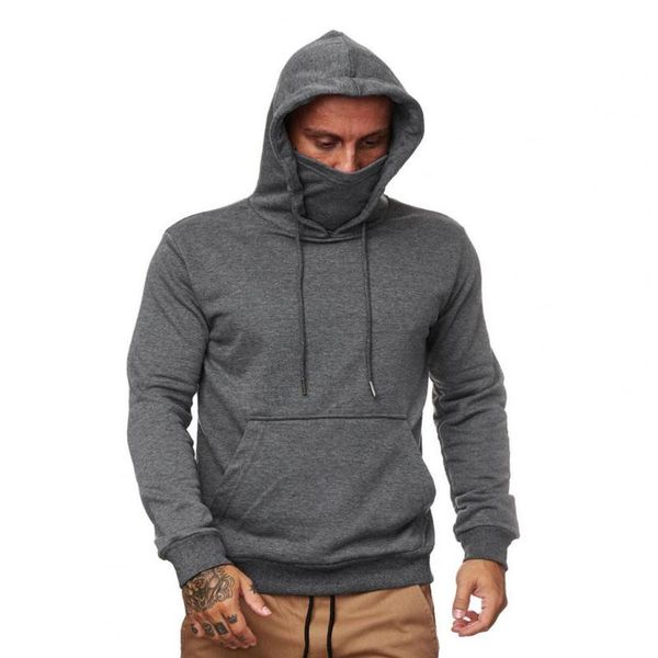 

men's hoodies & sweatshirts men hoodie long sleeve solid color face cover casual drawstring autumn sweatshirt for work, Black