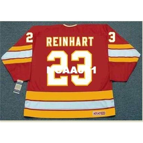 

001s #23 paul reinhart calgary flames 1984 ccm vintage away hockey jersey or custom any name or number retro jersey, Black