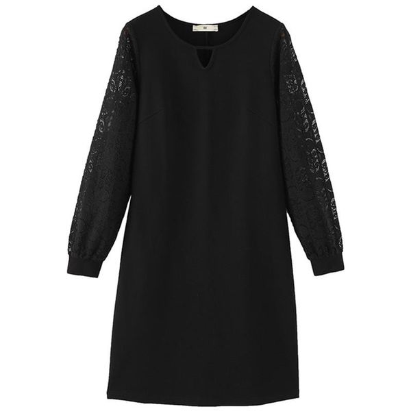 

lace mini dress elegant ukraine trendy vestido festa oversized vestidos black long sleeve dress women splicing ukraine, Black;gray