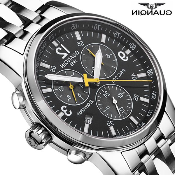 

guanqin watch mechanical swimming automatic sport 200m waterproof men watches brand luxury clock relogio masculino, Slivery;brown