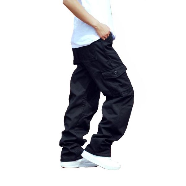 

men's pants casual fleece cargo work warmoutdoor trousers k21 without belt, Black