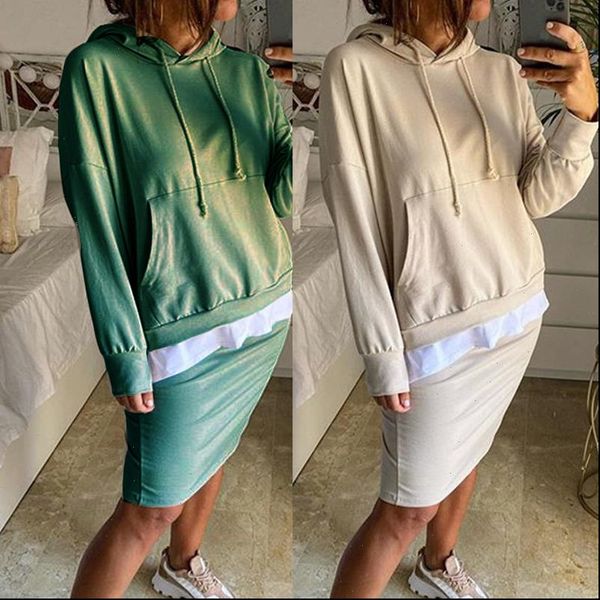 

two piece set women 2021 autumn and winter comfortable hooded casual skirt set two piece outfits pockets sweatshirt womens, Gray