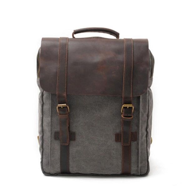 

vintage fashion backpack leather canvas backpack men women school