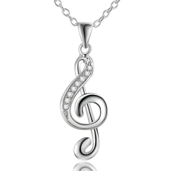 

pendant necklaces otoky necklace alloy rhinestone for women g clef music note charm sterling chokers, Silver