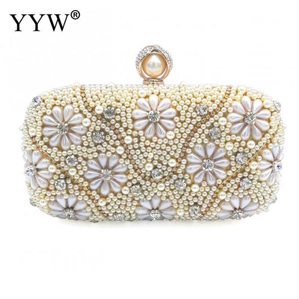 

evening bags bag plastic pearl flower pattern european and american fashion all-match clutch with chain gold silver color