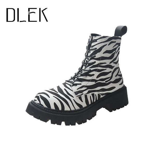 

boots dlek women's short platform shoes designer style modern lady y2k chunky lace-up zipper fashion female ankle, Black