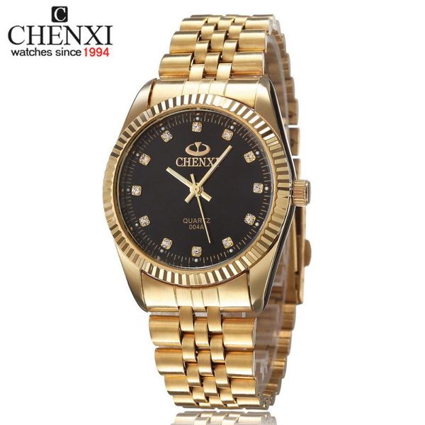 

wristwatches chenxi watch men gold stainless steel clock quartz waterproof wrist hodinky famosas ceasuri relogio masculino, Slivery;brown