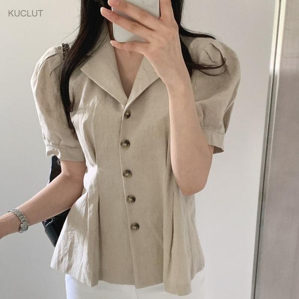 

women's trench coats french suit collar single breasted waist closed foam sleeve cotton linen shirt summer pleated foreign style jacket, Tan;black