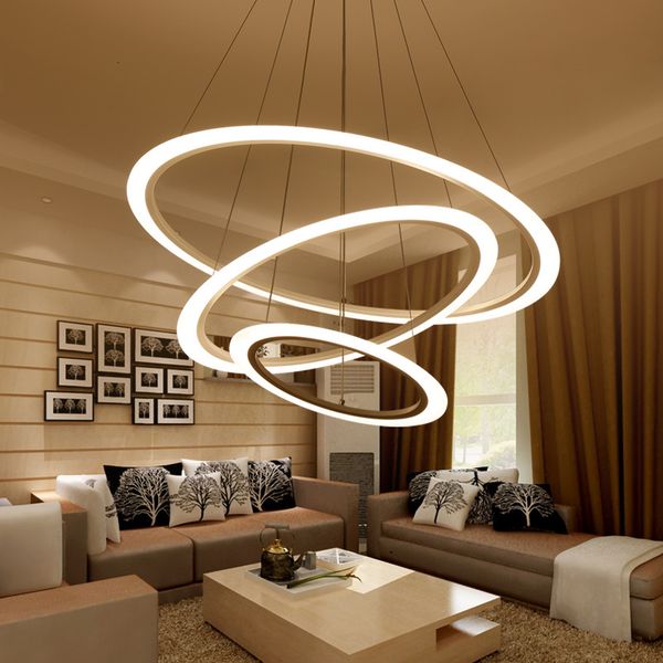

2021 new modern led chandeliers light for dining living room rings luxury lustre hours white black suspension with remote control 6s8e