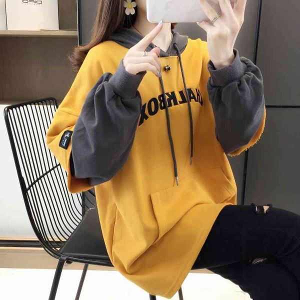 

girls wear fashionable and versatile clothes. women's 2021 new spring, autumn winter thin hooded medium long coat, Black