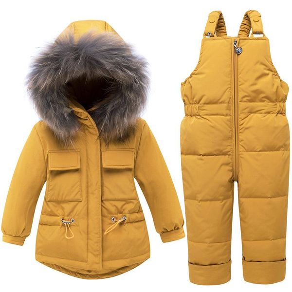 Mantel Kleinkind Jungen Mädchen Kleidung Sets kinder Unten Jacke Winter Super Warm Mit Kapuze Echtpelz Kinder Kostüm Schnee Anzug dick