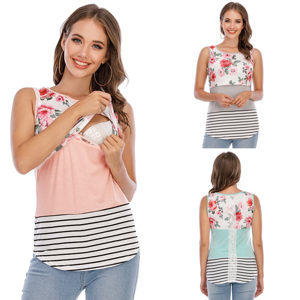 

maternity breastfeeding tee nursing striped short sleeve t-shirt plus size s-2xl clothing clothes 20220224 q2, White