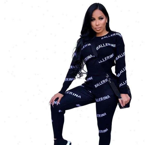 

2021 full sleeve winter tracksuit women set o neck letter print sporting lady fashion two pieces suits casual overall k8654, Gray
